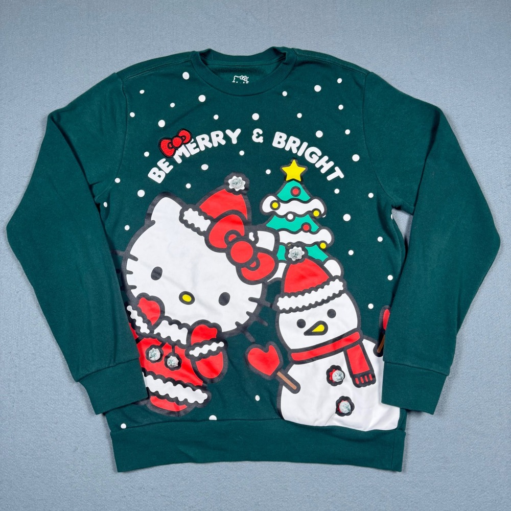 Hello Kitty Sanrio Christmas Sweatshirt Womens Small Green Be Merry Bright Y2K